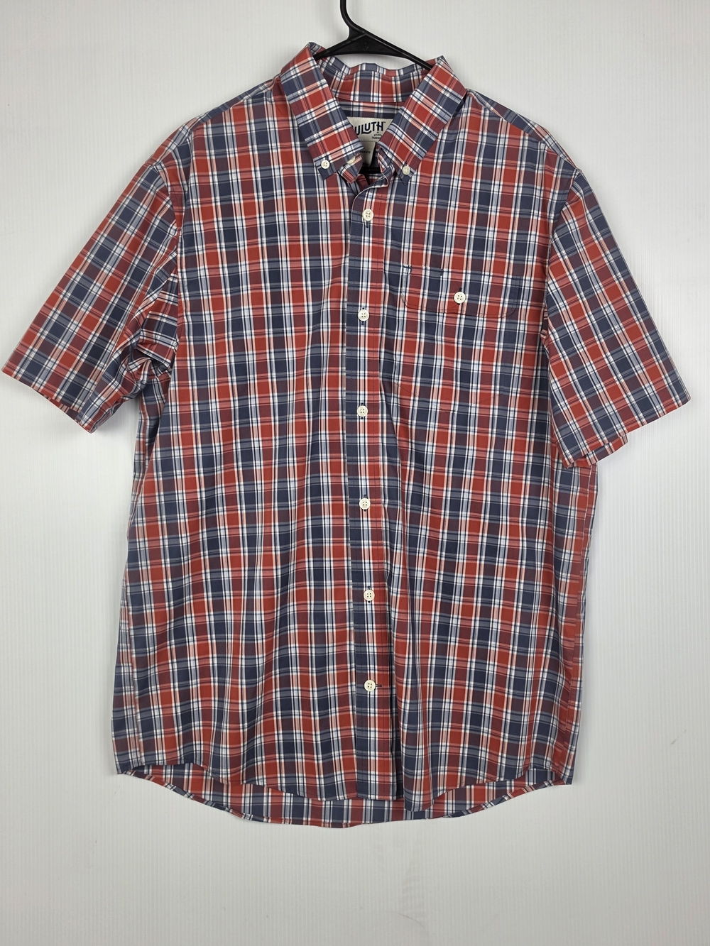 Duluth Trading Co Red and Blue Plaid Short-Sleeve Button-Down Shirt